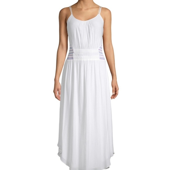 Ramy Brook Coral smocked striped white midi beach  sundress sleeveless Medium - Picture 5 of 10